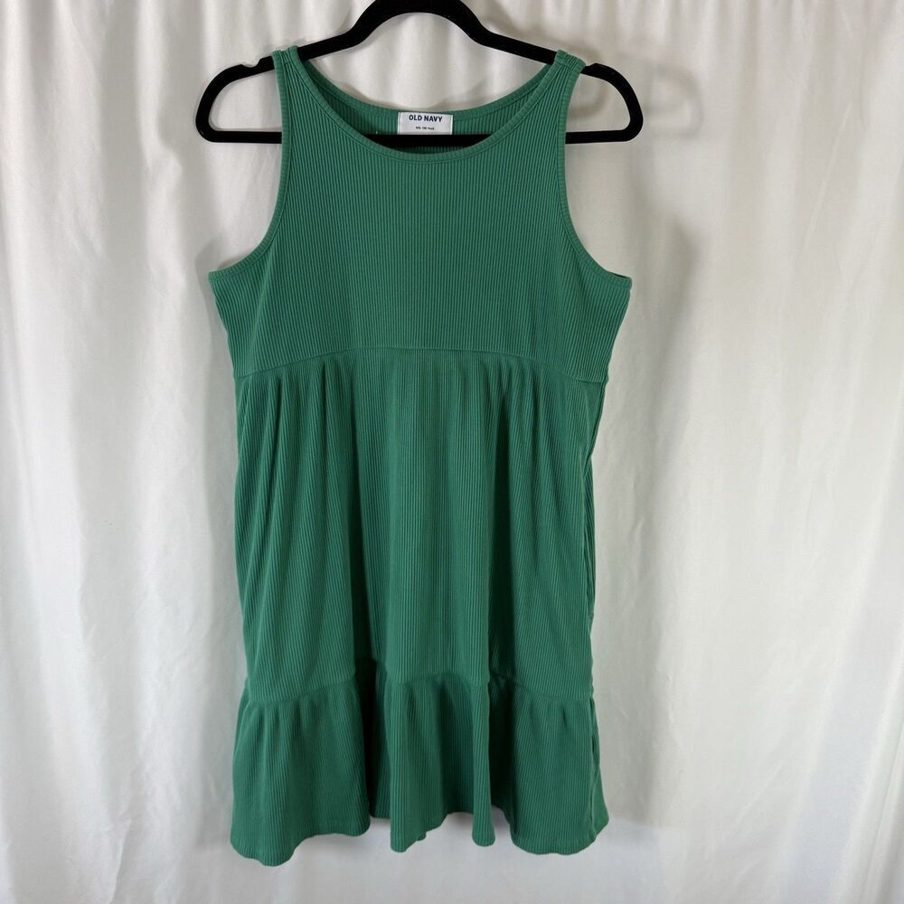 Old Navy Dress Girls XXL 18 Plus Green Ribbed Sleeveless Strappy Round Neck